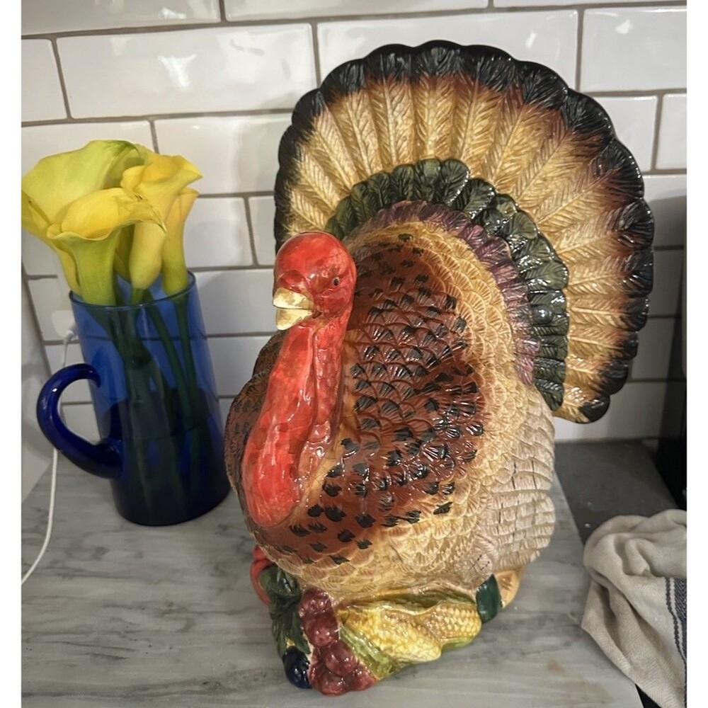 Retired Mark Roberts Ceramic Hand-painted Thanksgiving Turkey Centerpiece 14”